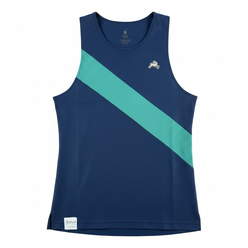 Tracksmith Womens Van Cortlandt Singlet Navy Teal Sash Running Tank Size M